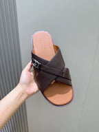 Brown Leather Plain Crossover - Men's