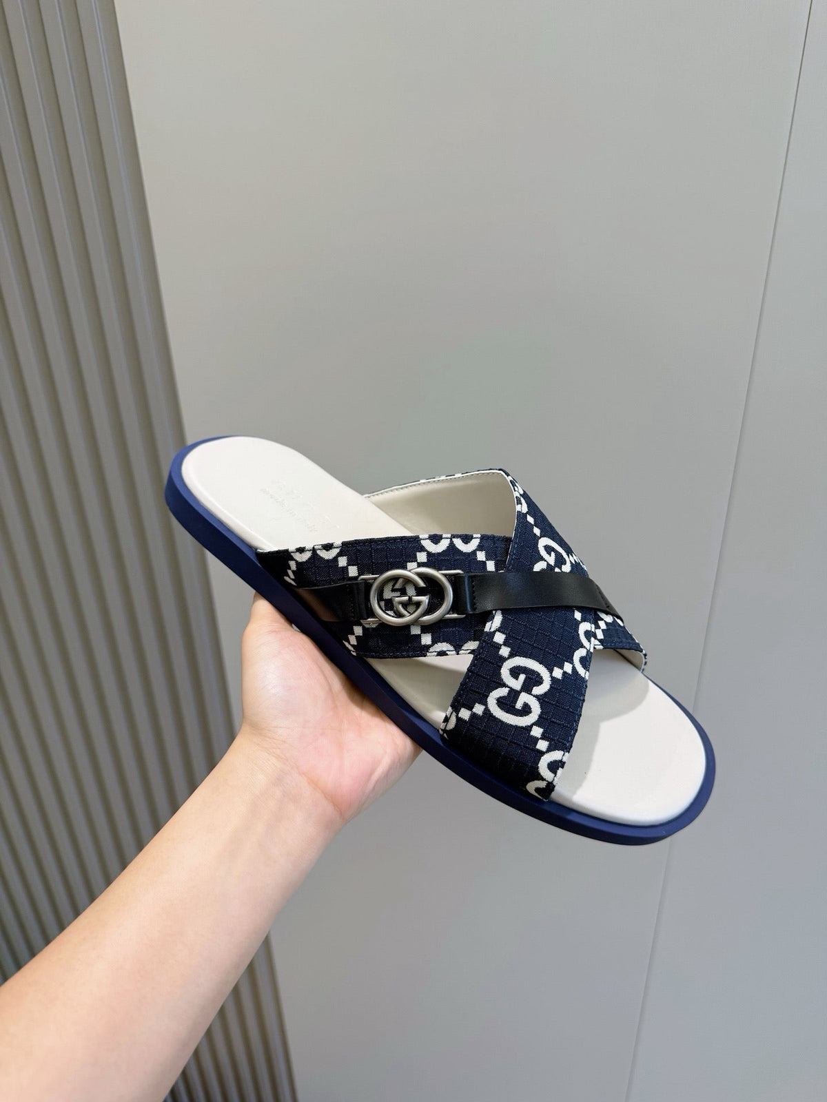 Blue Canvas Monogram Print Crossover - Men's