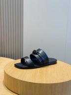 Black Leather Two-Tone Double Strap - Men's