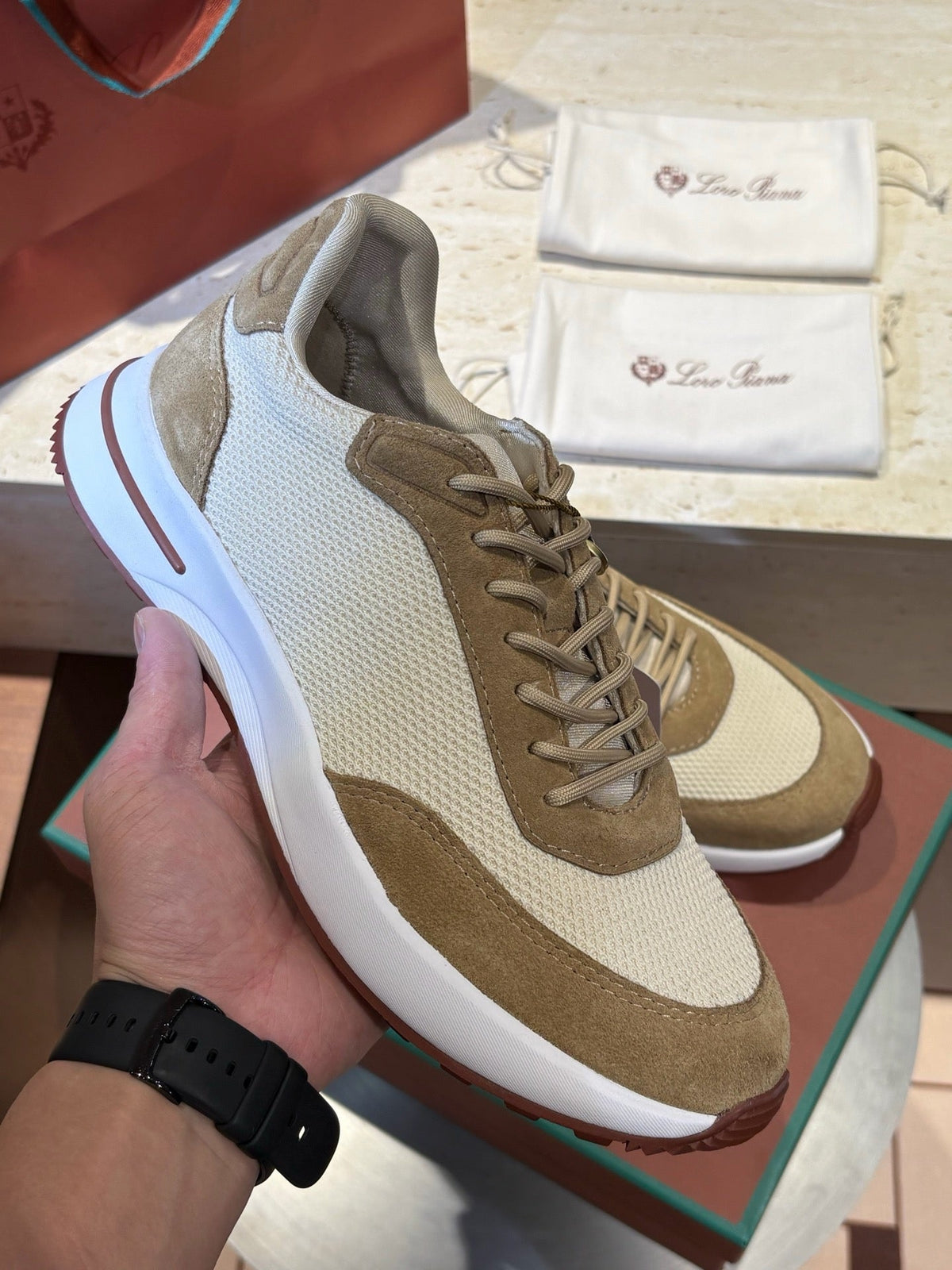 Beige Suede Panelled Runner - Men's