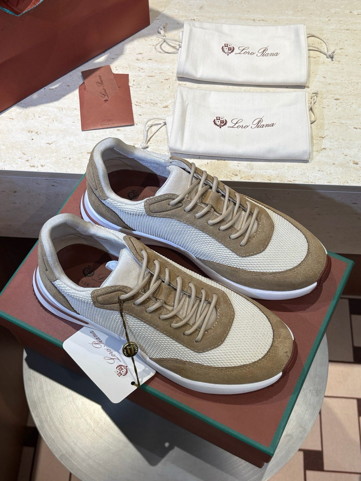 Beige Suede Panelled Runner - Men's