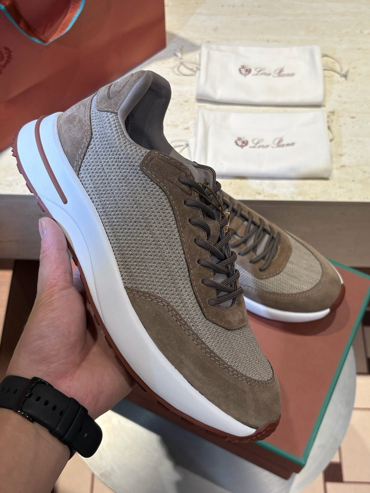 Beige Suede Panelled Runner - Men's
