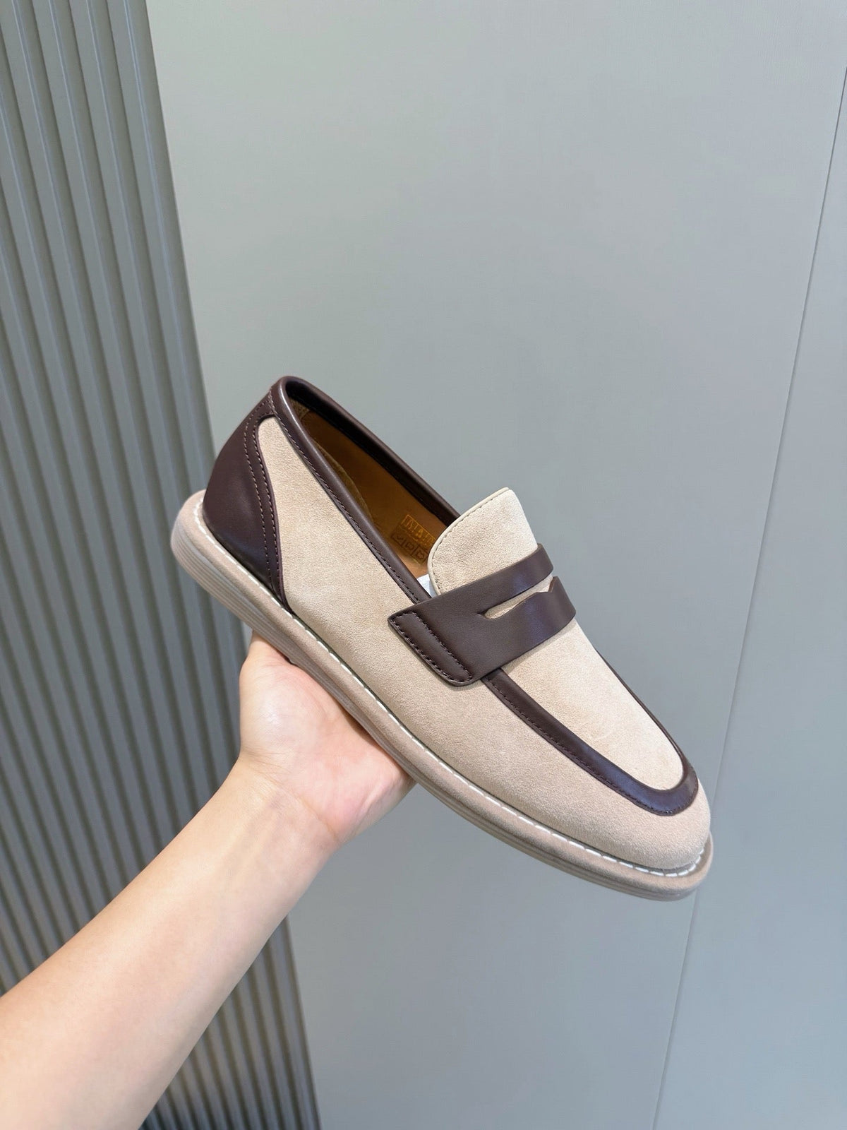 Navy Suede Contrast Strap Loafer - Men's