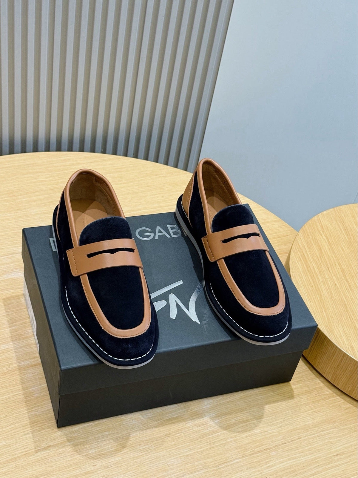 Navy Suede Contrast Strap Loafer - Men's
