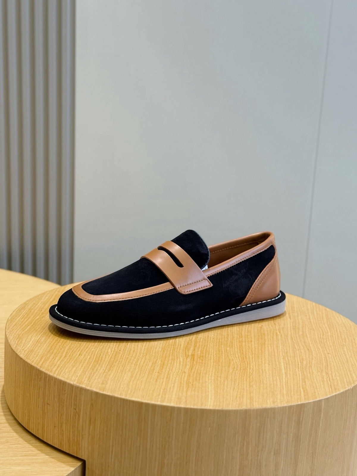 Navy Suede Contrast Strap Loafer - Men's