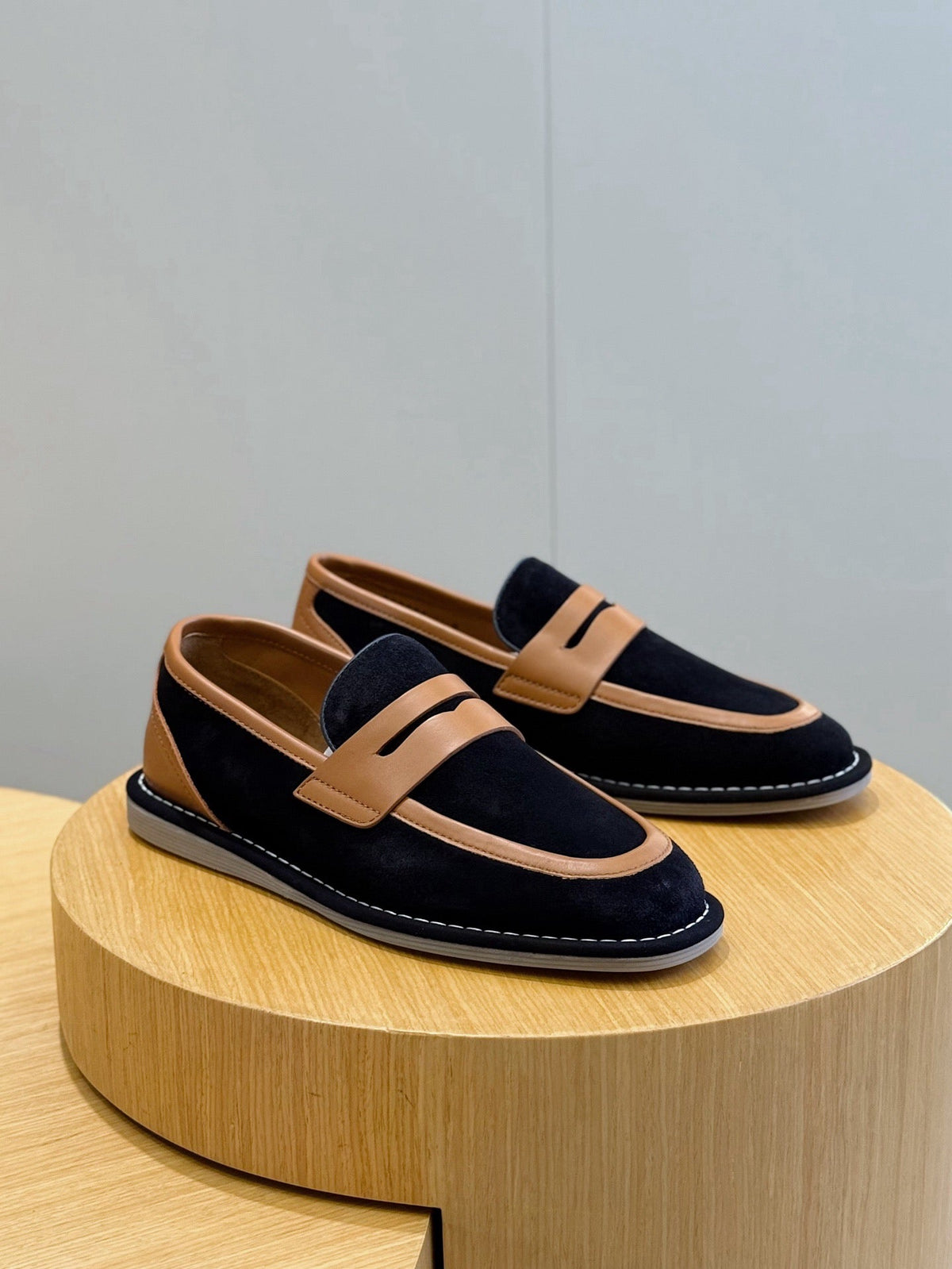 Navy Suede Contrast Strap Loafer - Men's
