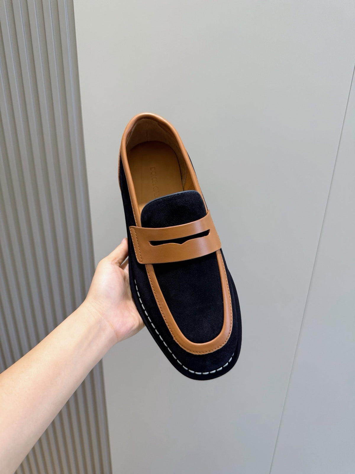 Navy Suede Contrast Strap Loafer - Men's