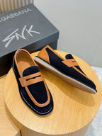 Navy Suede Contrast Strap Loafer - Men's