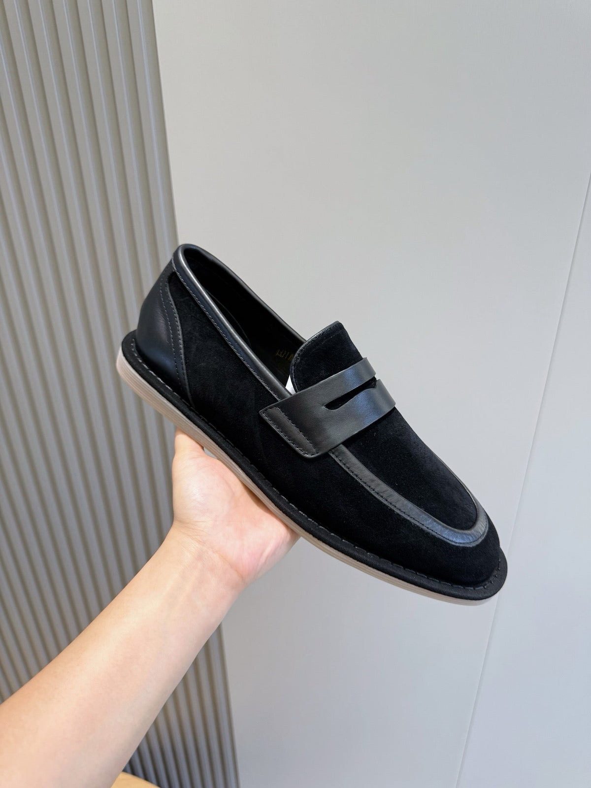 Navy Suede Contrast Strap Loafer - Men's