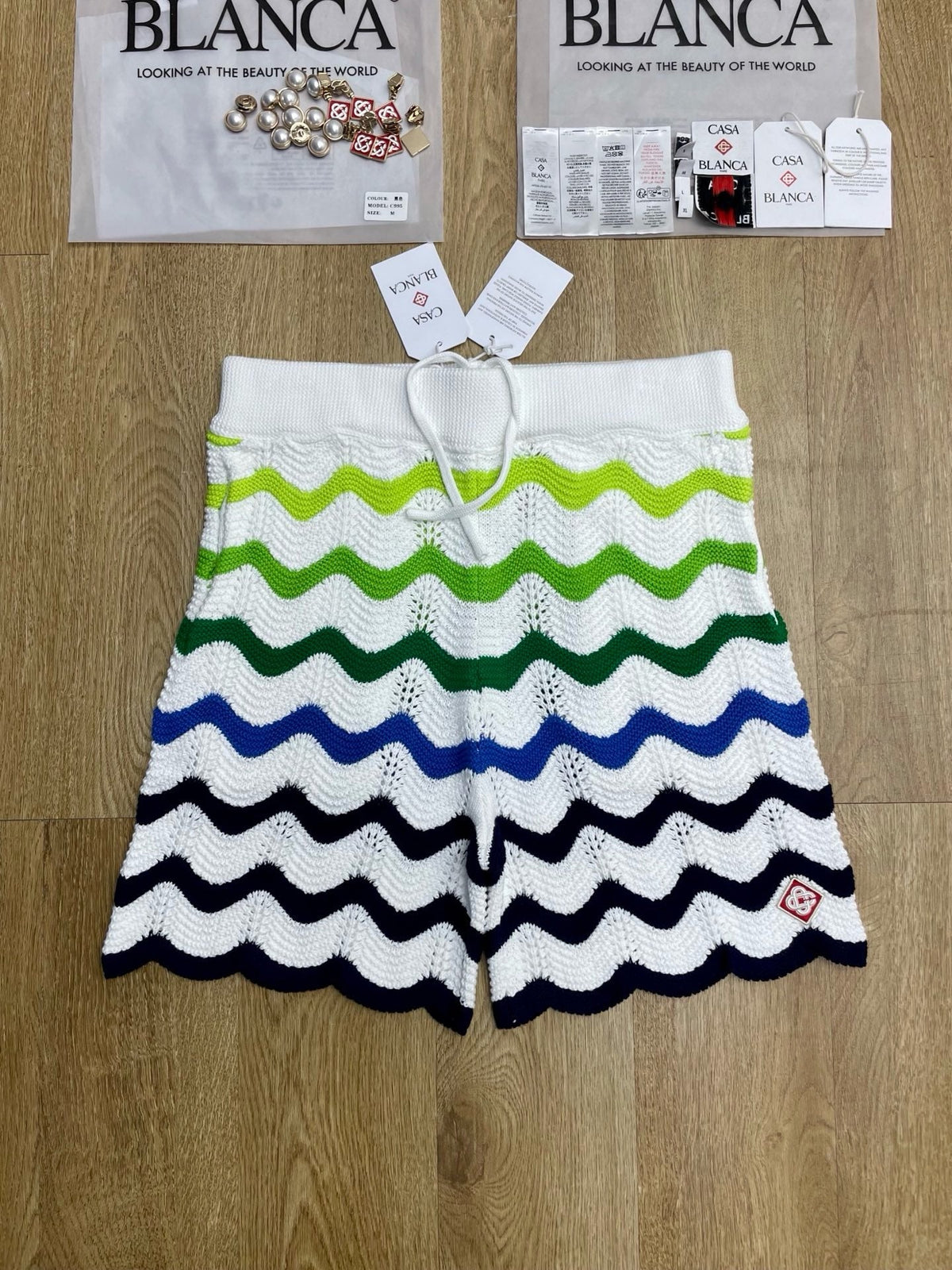 Green Chevron Knit Shorts - Men's