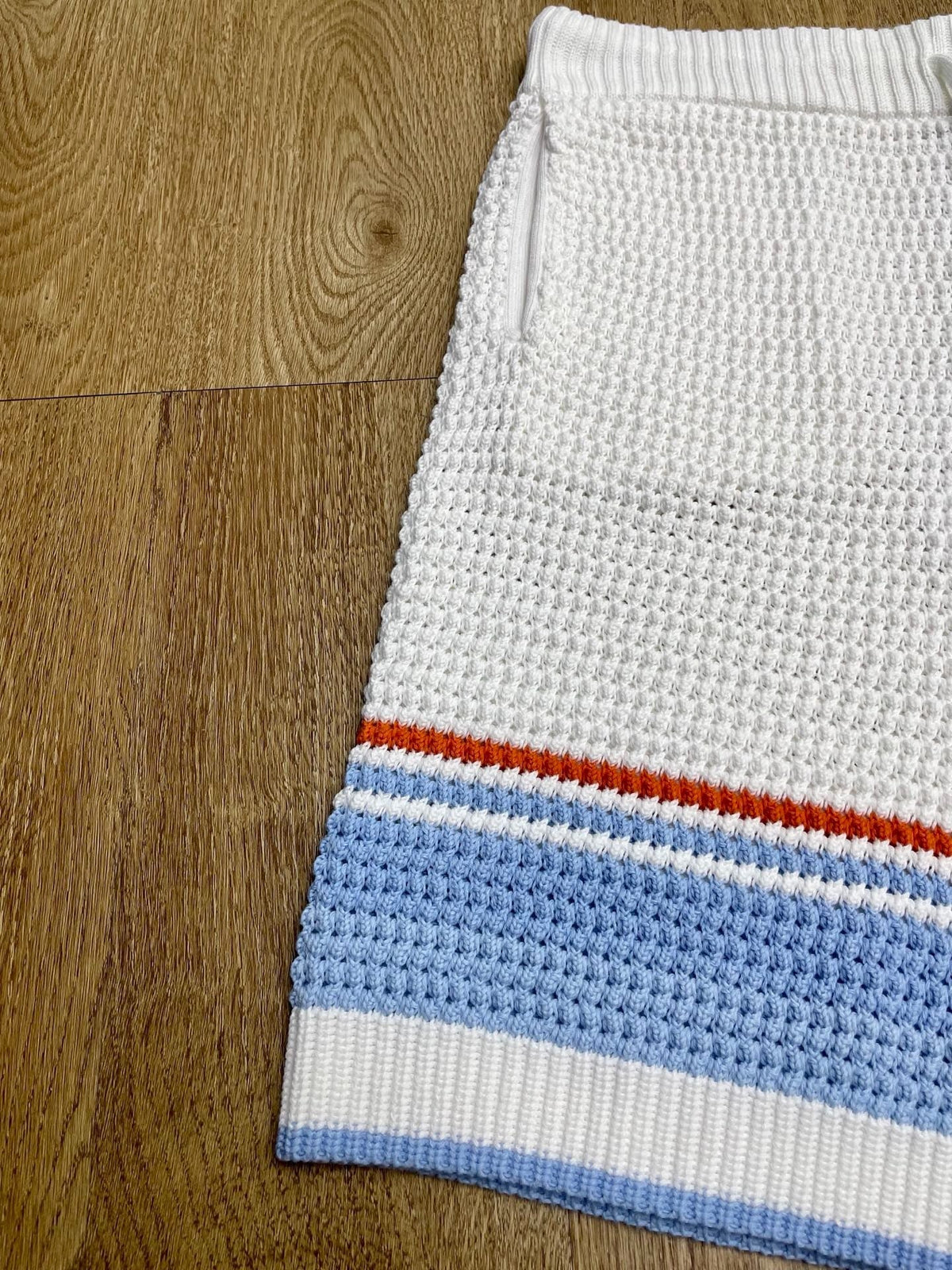 Blue and Red Striped Knit Shorts - Men's