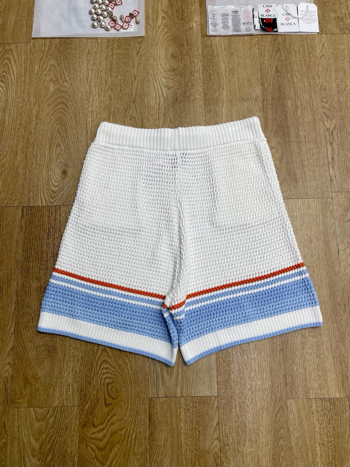Blue and Red Striped Knit Shorts - Men's