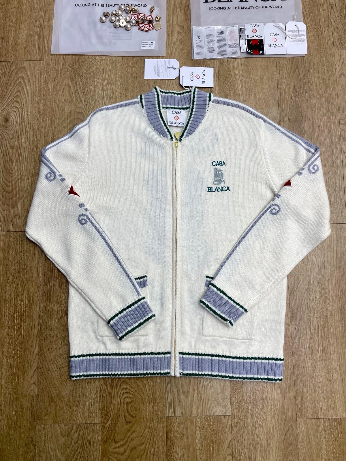 White Knit Embroidered Zip-Through - Men's