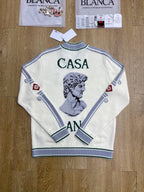 White Knit Embroidered Zip-Through - Men's