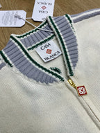 White Knit Embroidered Zip-Through - Men's