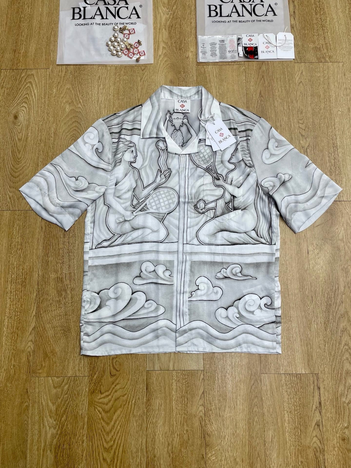 Grey Silk Print Short-Sleeve - Men's