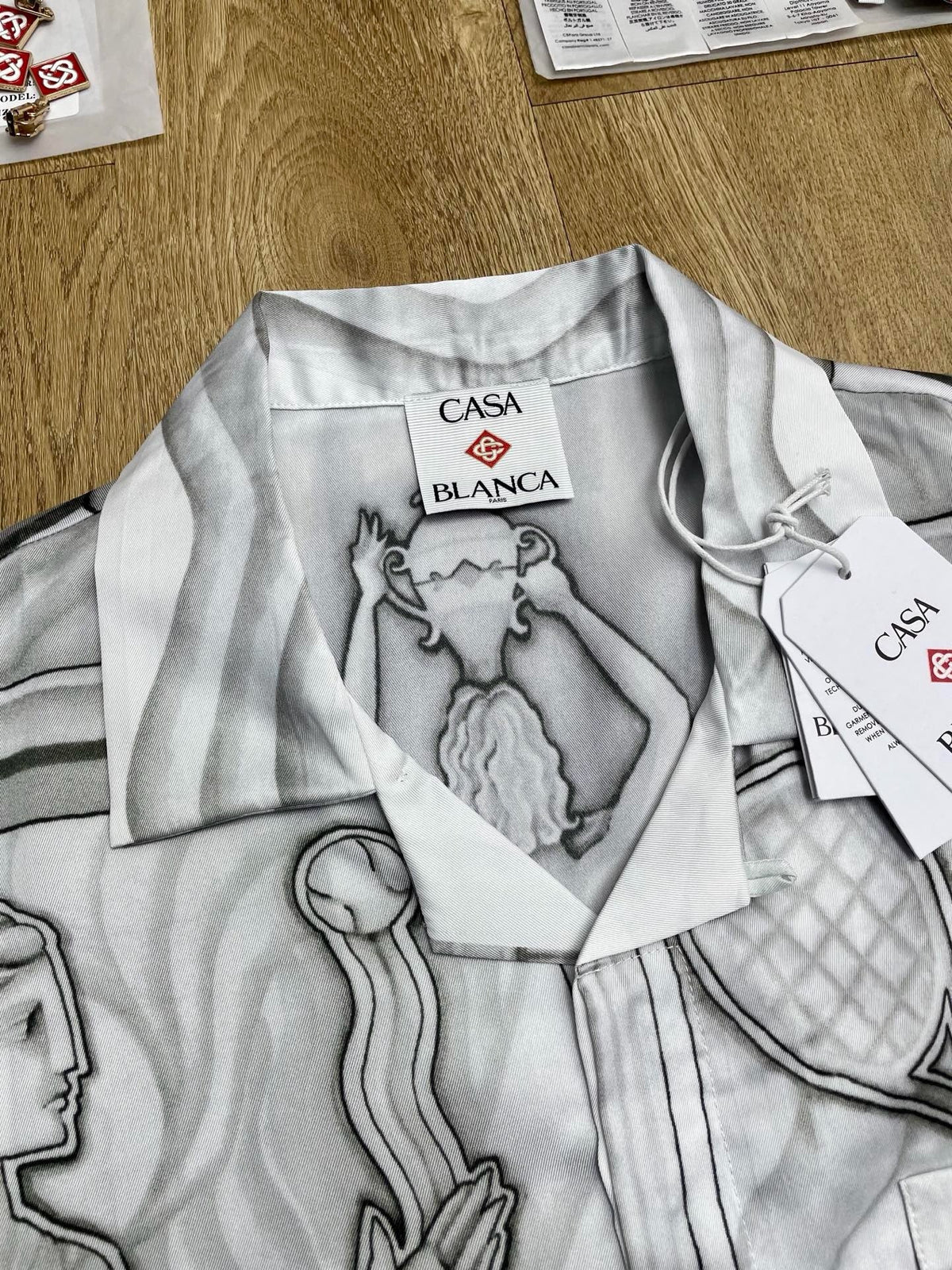 Grey Silk Print Short-Sleeve - Men's