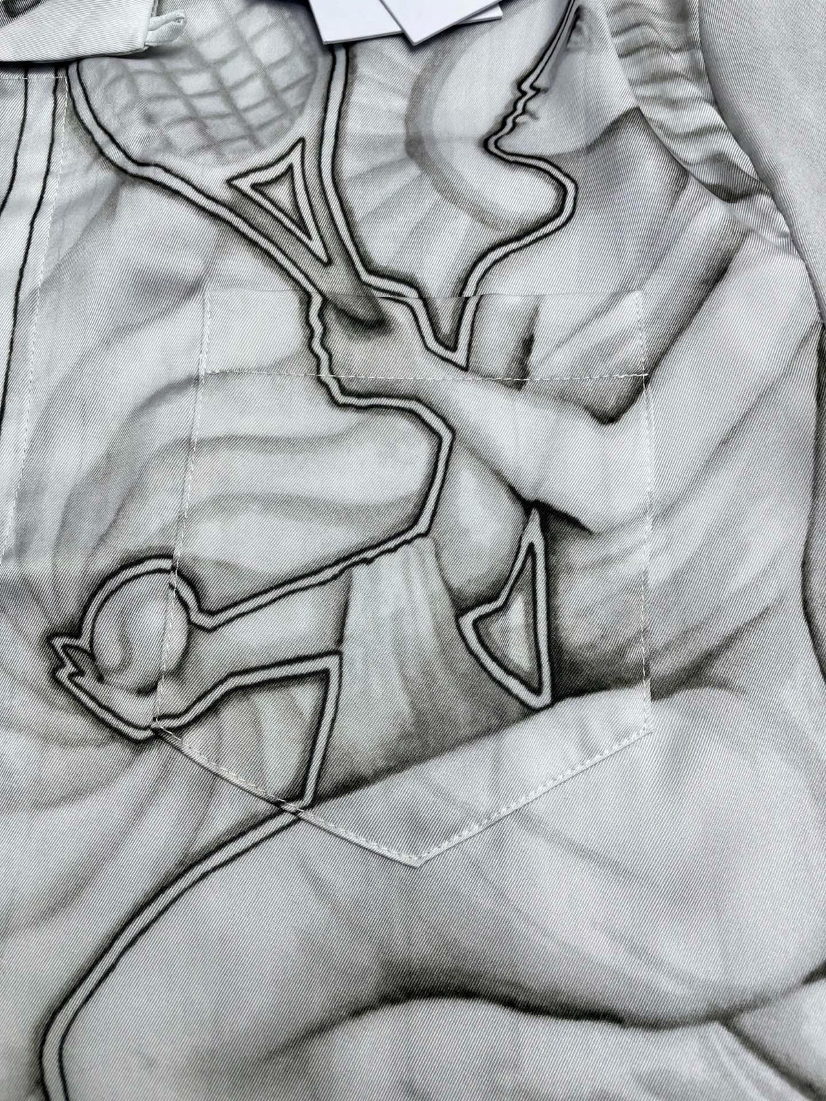 Grey Silk Print Short-Sleeve - Men's