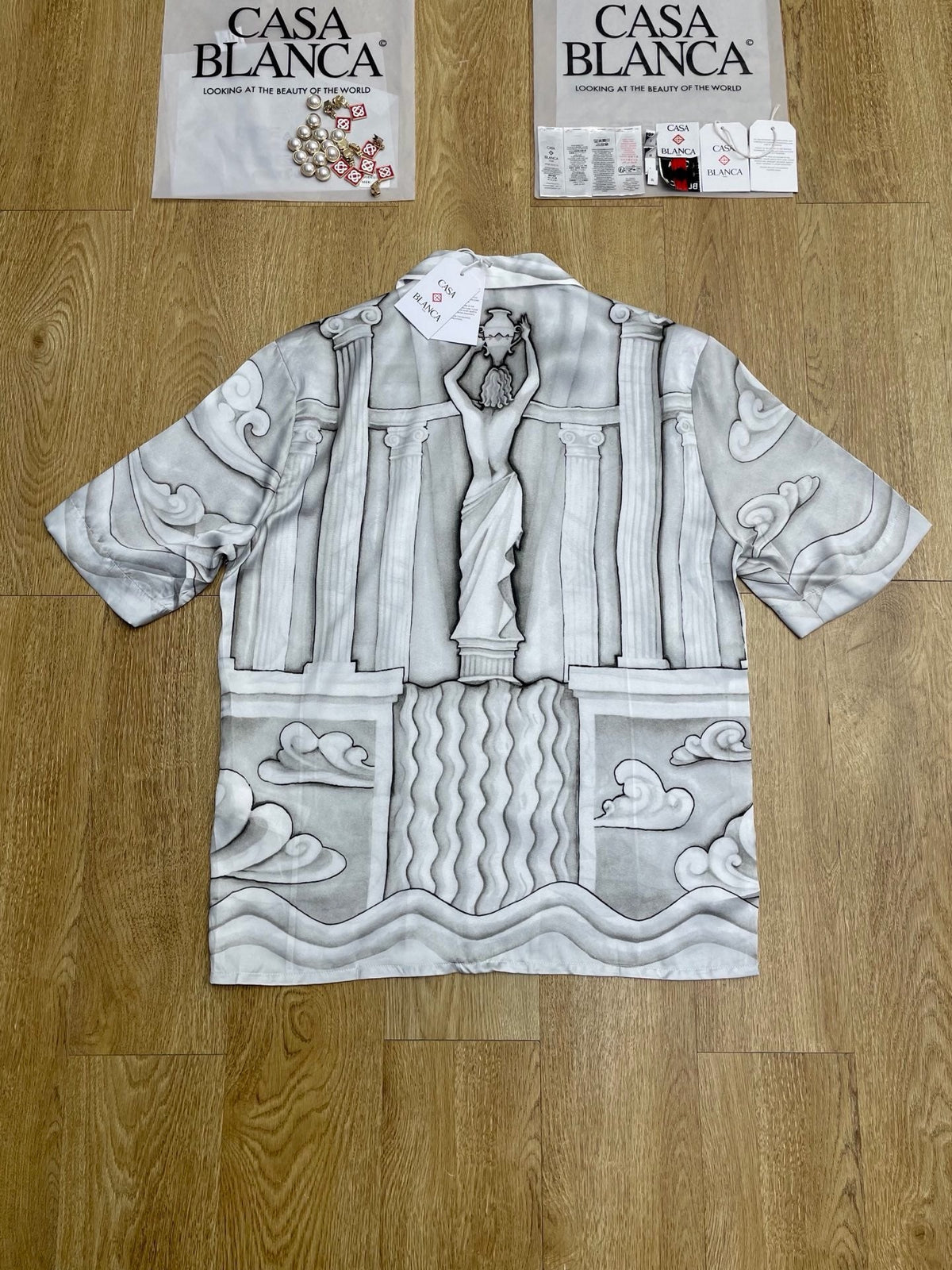 Grey Silk Print Short-Sleeve - Men's