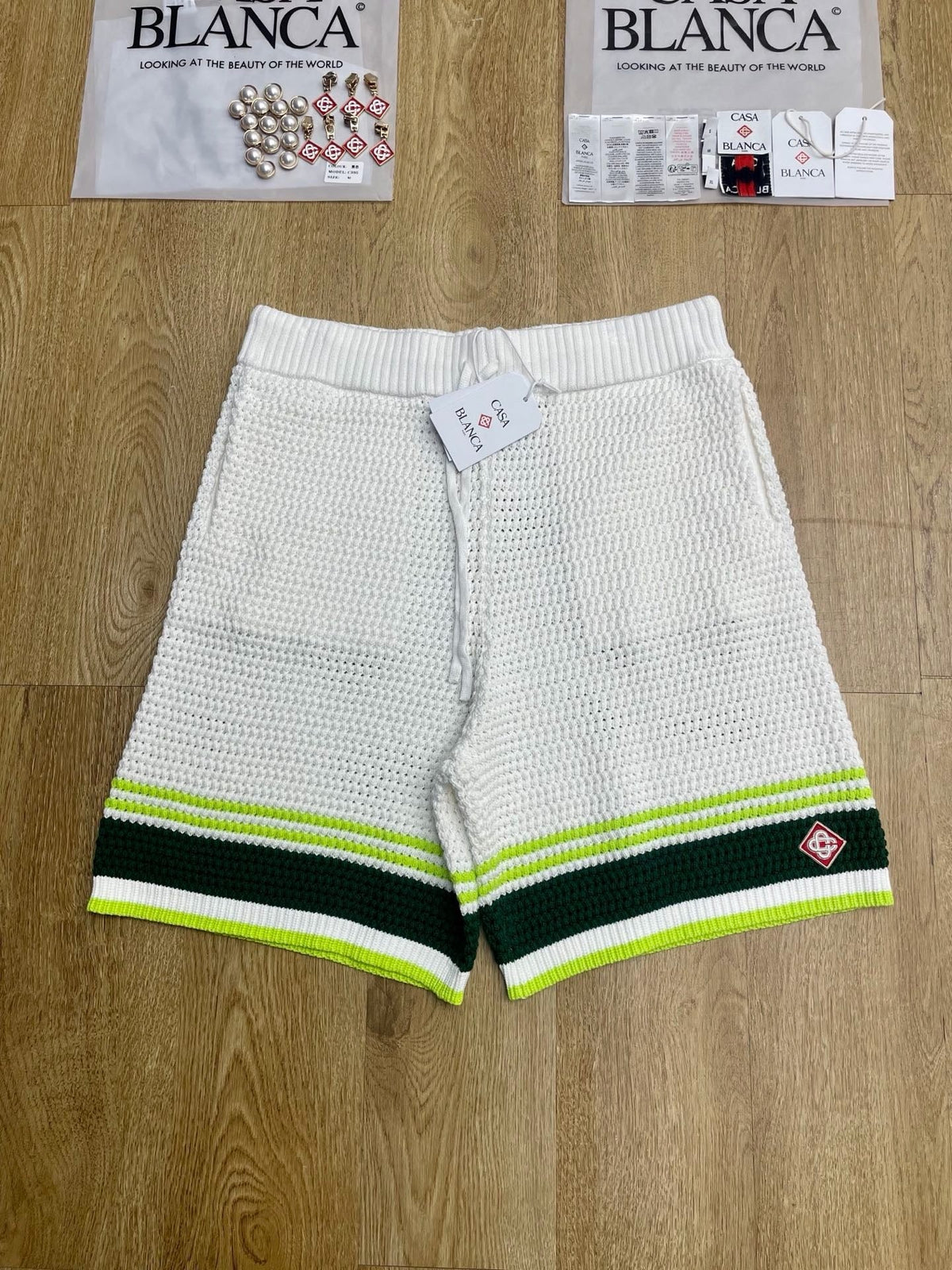 Yellow Striped Knit Shorts - Men's