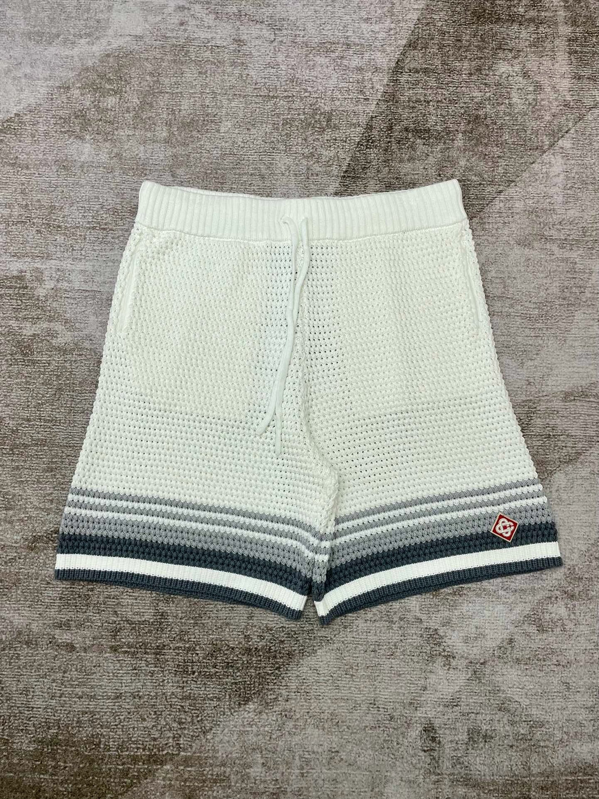 Grey Striped Knit Shorts - Men's