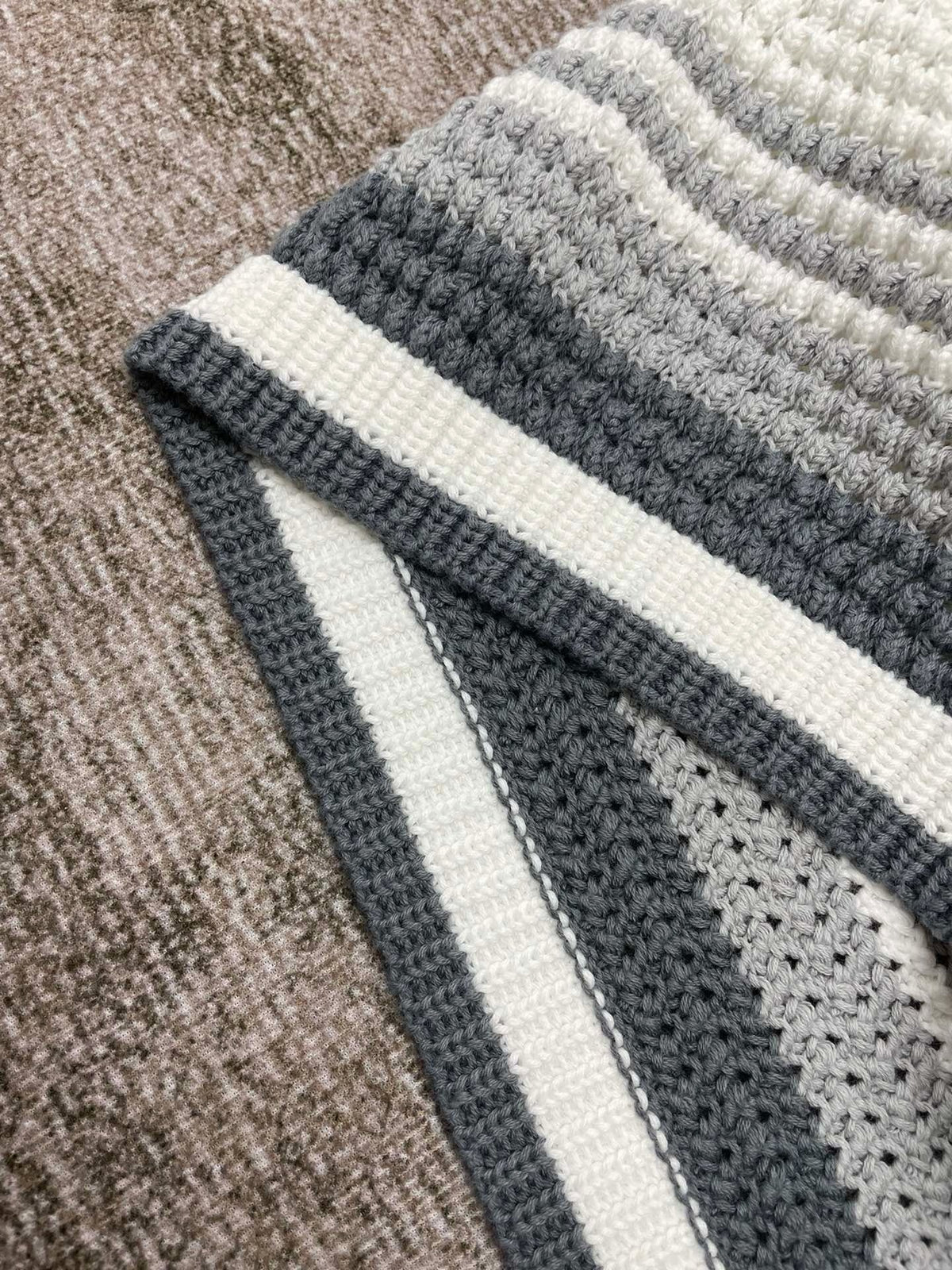 Grey Striped Knit Shorts - Men's