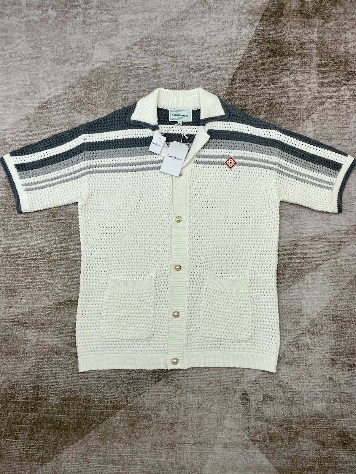 Grey Striped Knit Shirt - Men's