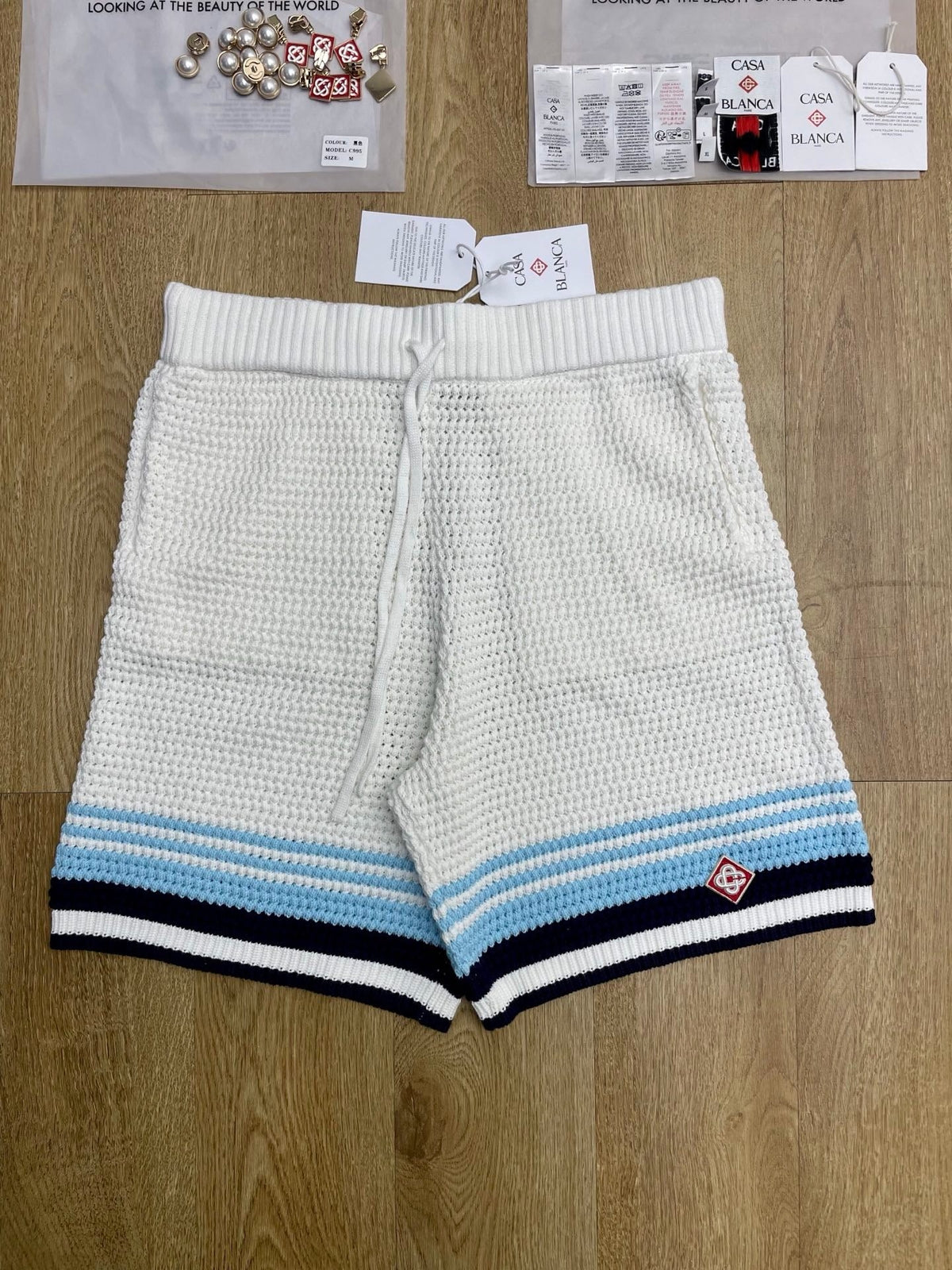 Blue Striped Knit Shorts - Men's