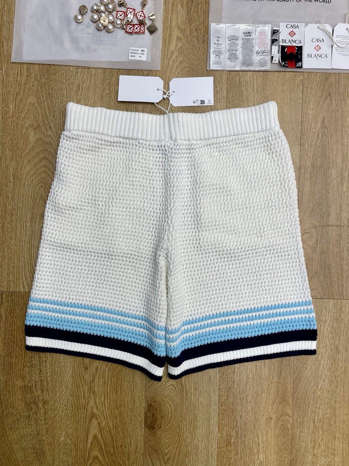 Blue Striped Knit Shorts - Men's