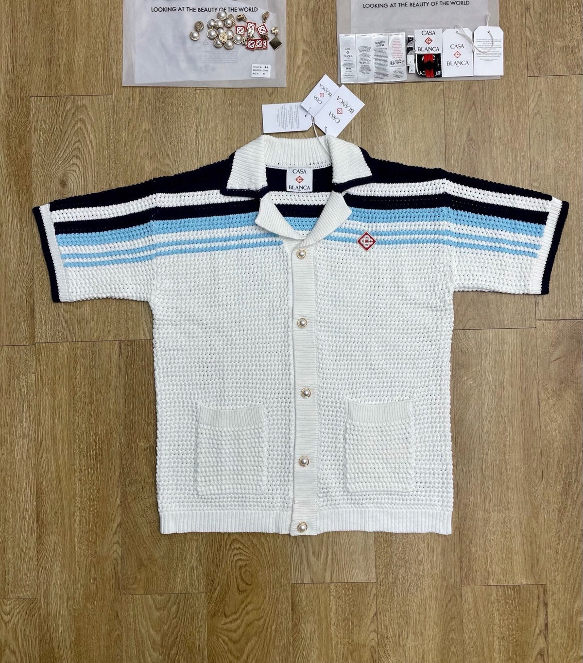 Navy and Red Striped Knit Shirt - Men's