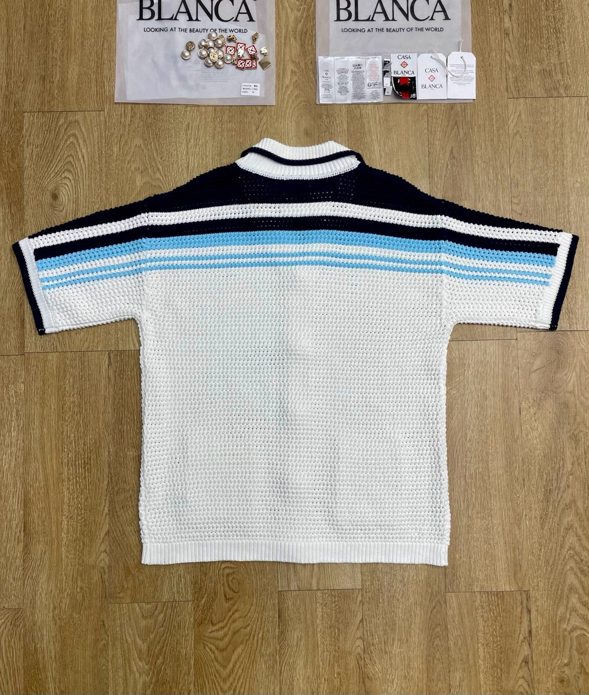 Navy and Red Striped Knit Shirt - Men's
