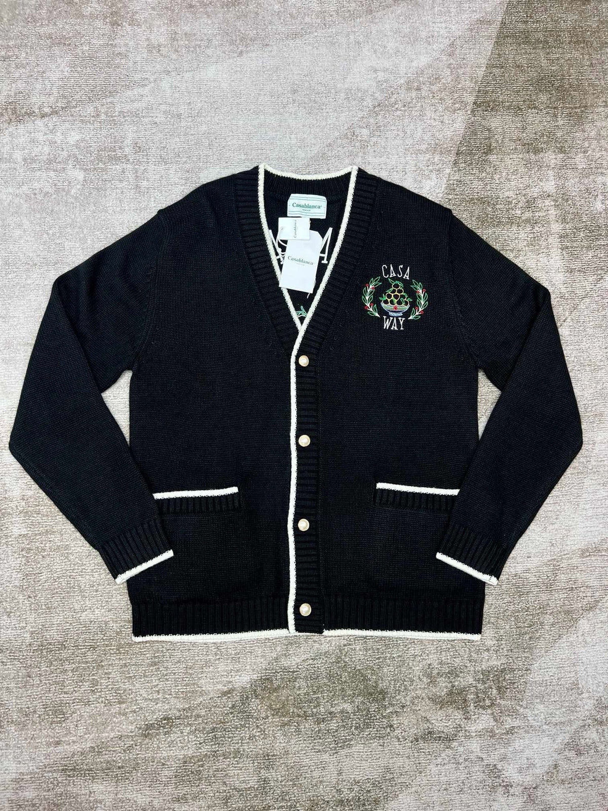 Navy Wool Contrast Trim Cardigan - Men's