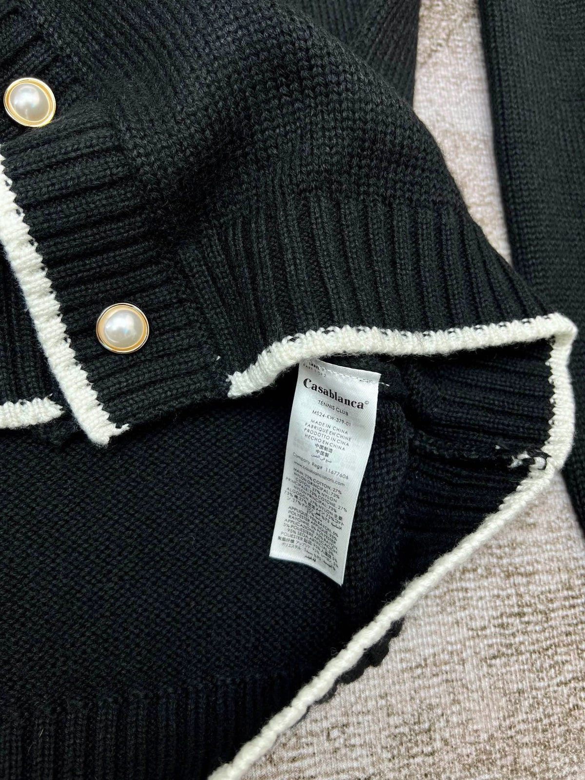 Navy Wool Contrast Trim Cardigan - Men's