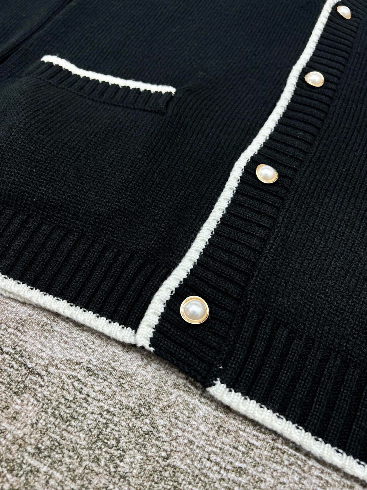 Navy Wool Contrast Trim Cardigan - Men's