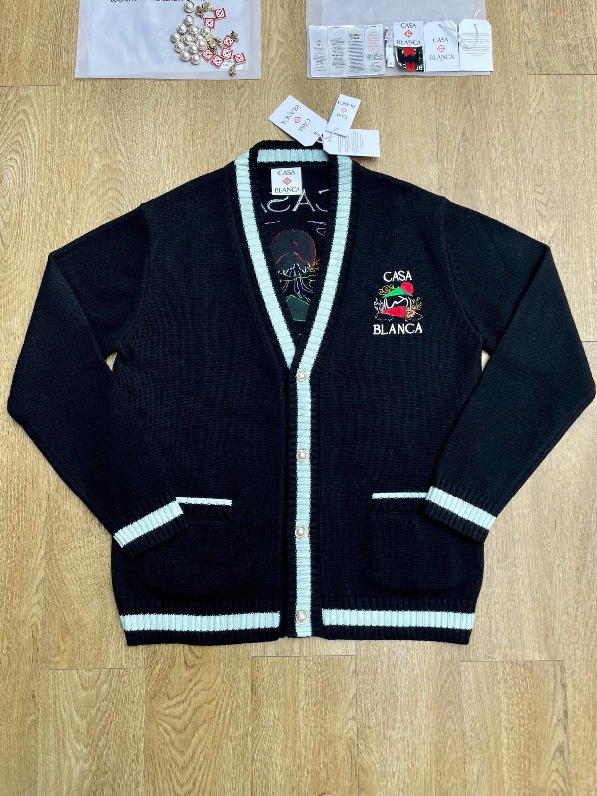 Navy Wool Crest Cardigan - Men's