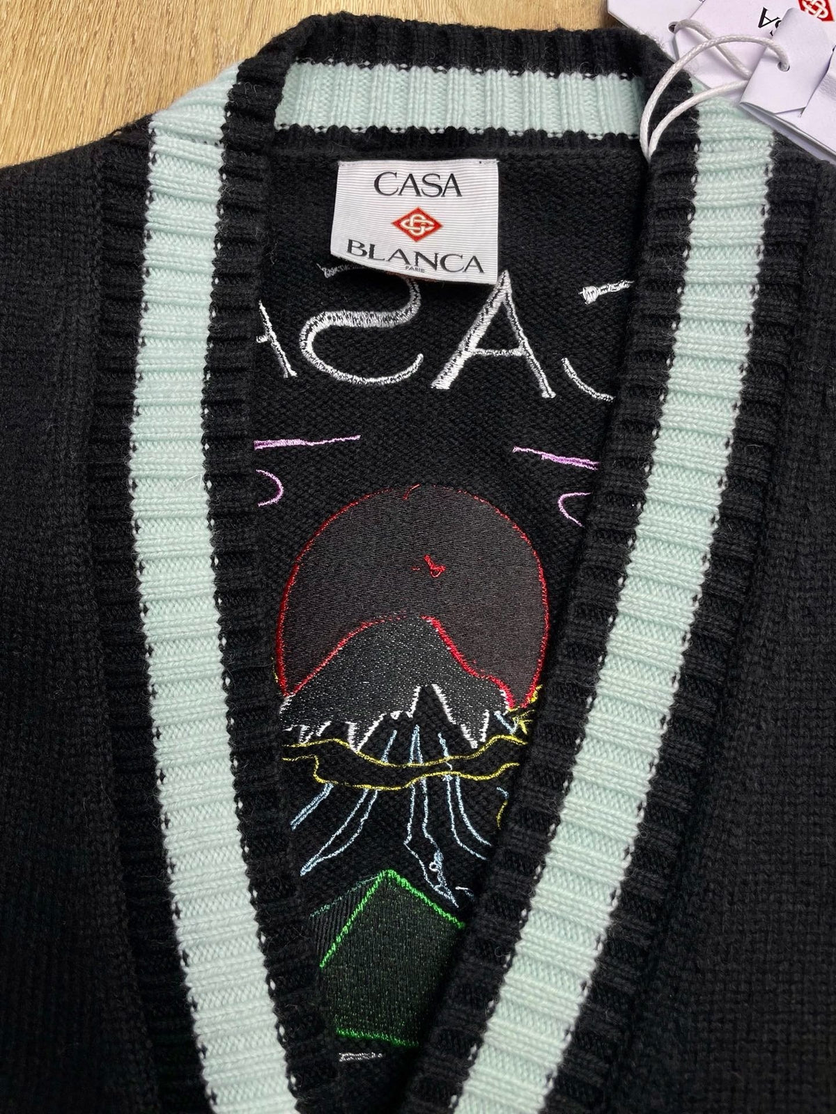 Navy Wool Crest Cardigan - Men's