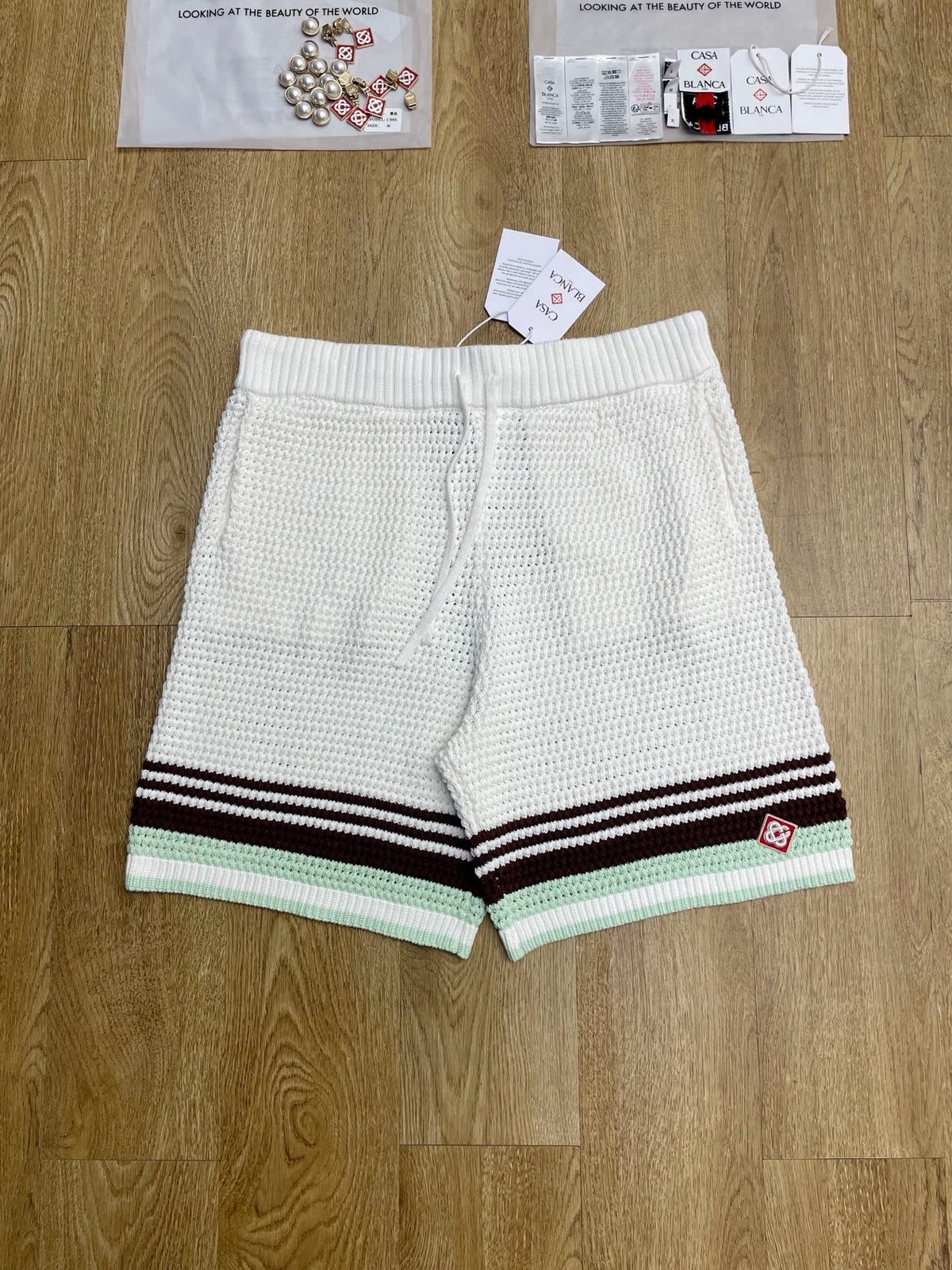 Green Striped Knit Shorts - Men's