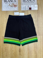 Black and Green Striped Knit Shorts - Men's