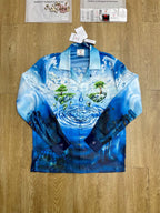 Blue Scenic Print Silk Shirt - Men's