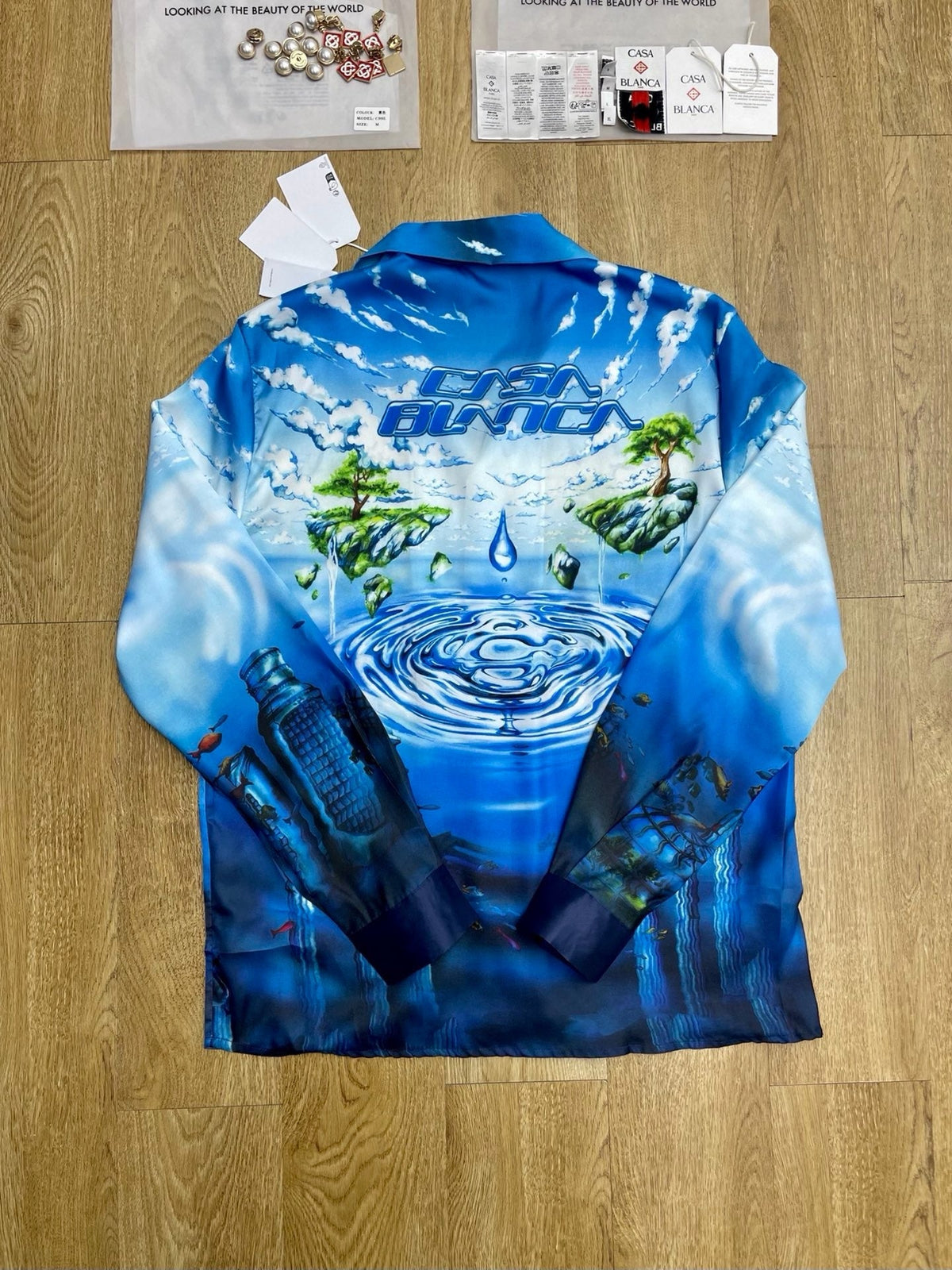 Blue Scenic Print Silk Shirt - Men's