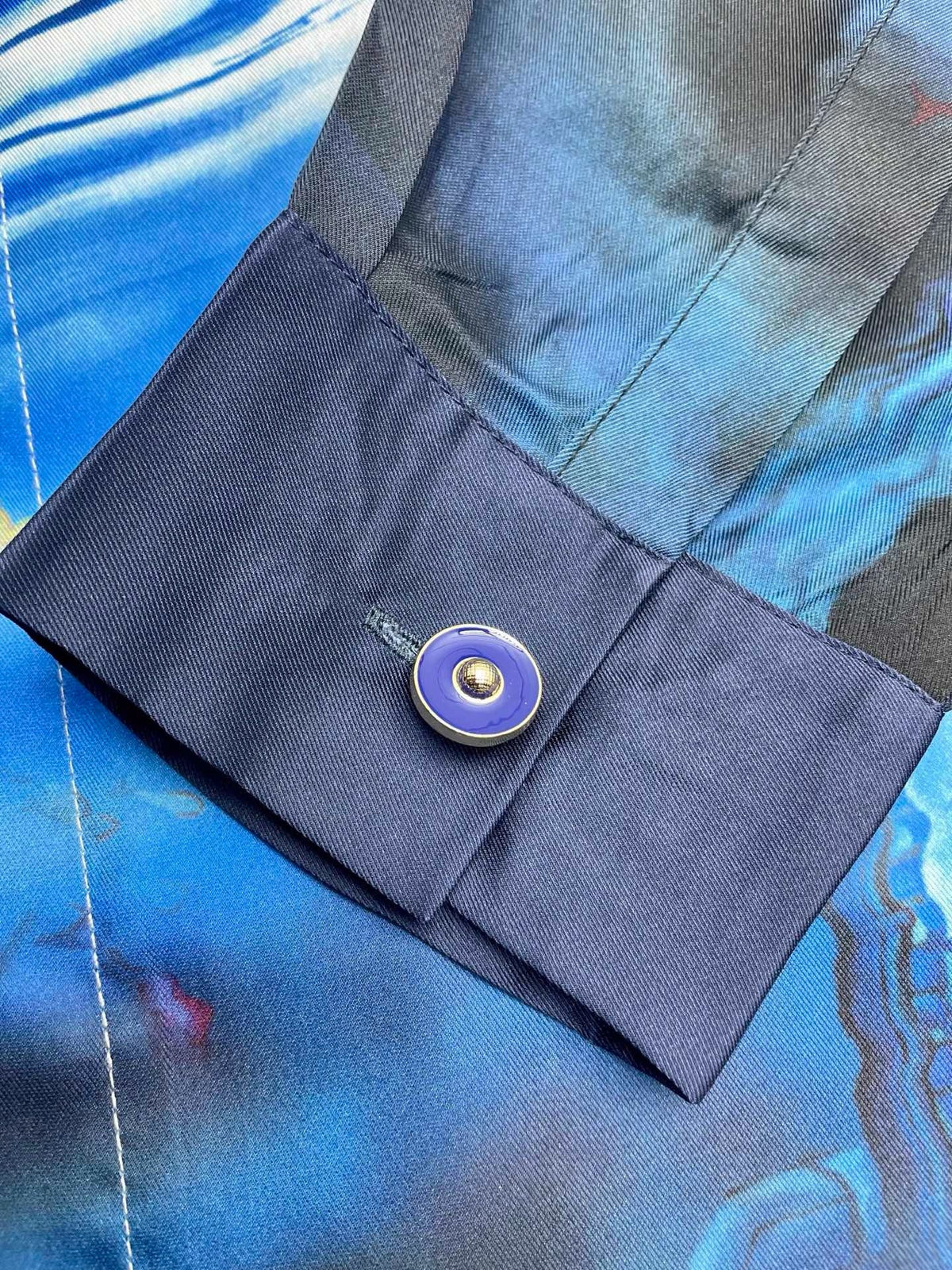 Blue Scenic Print Silk Shirt - Men's