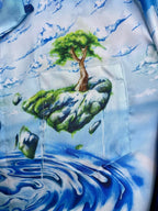 Blue Scenic Print Silk Shirt - Men's