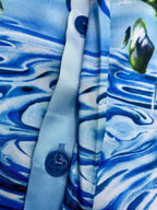 Blue Scenic Print Silk Shirt - Men's