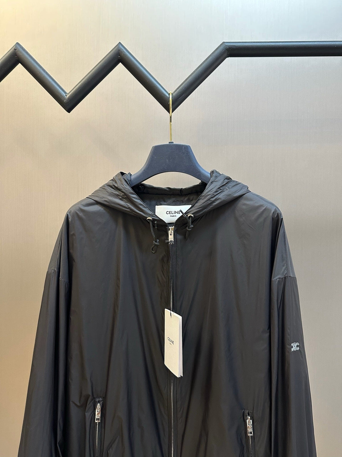 Black Nylon Bomber Hooded - Men's