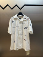 Cream Linen Embroidered Short-Sleeve - Men's