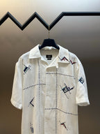Cream Linen Embroidered Short-Sleeve - Men's