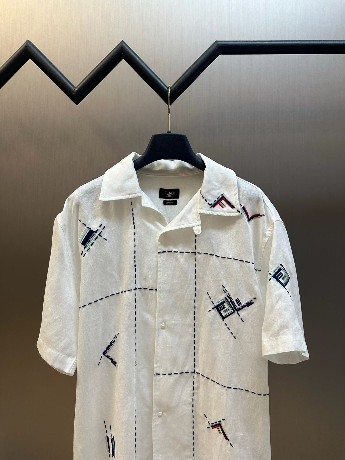 Cream Linen Embroidered Short-Sleeve - Men's