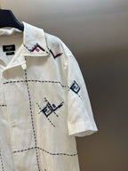 Cream Linen Embroidered Short-Sleeve - Men's