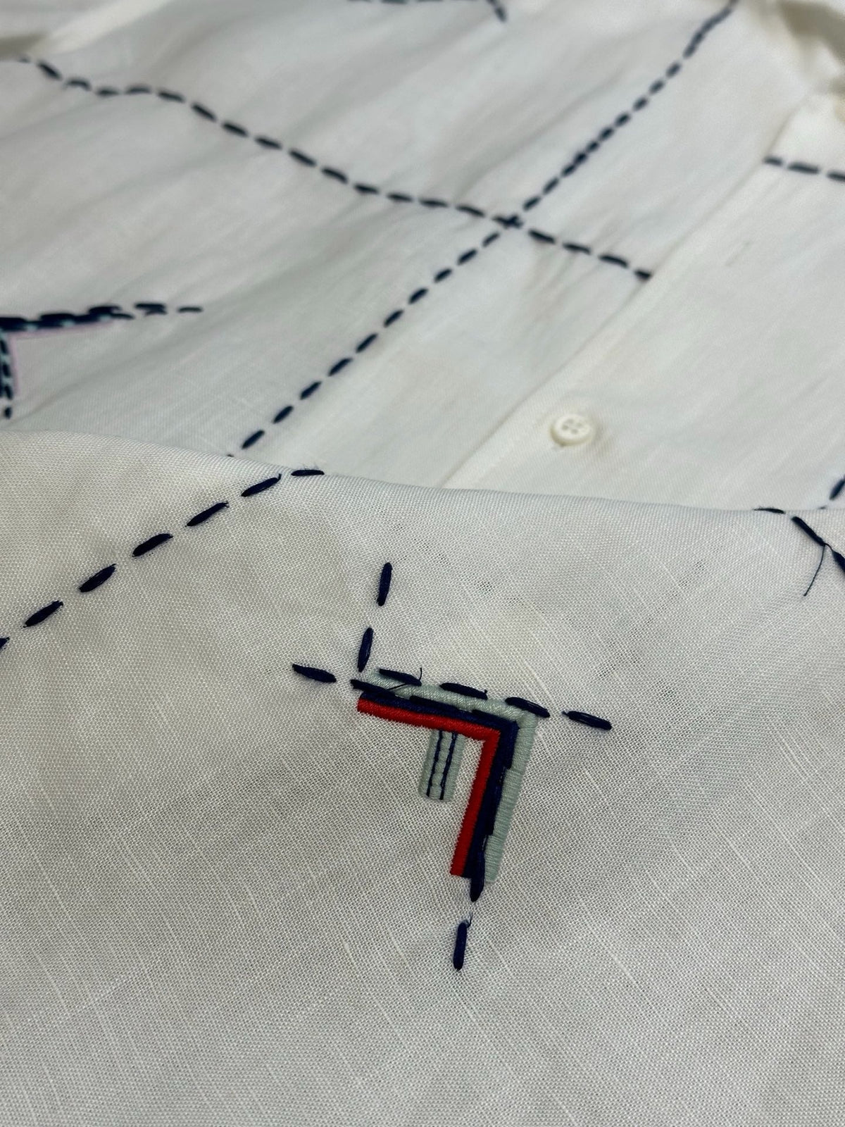 Cream Linen Embroidered Short-Sleeve - Men's