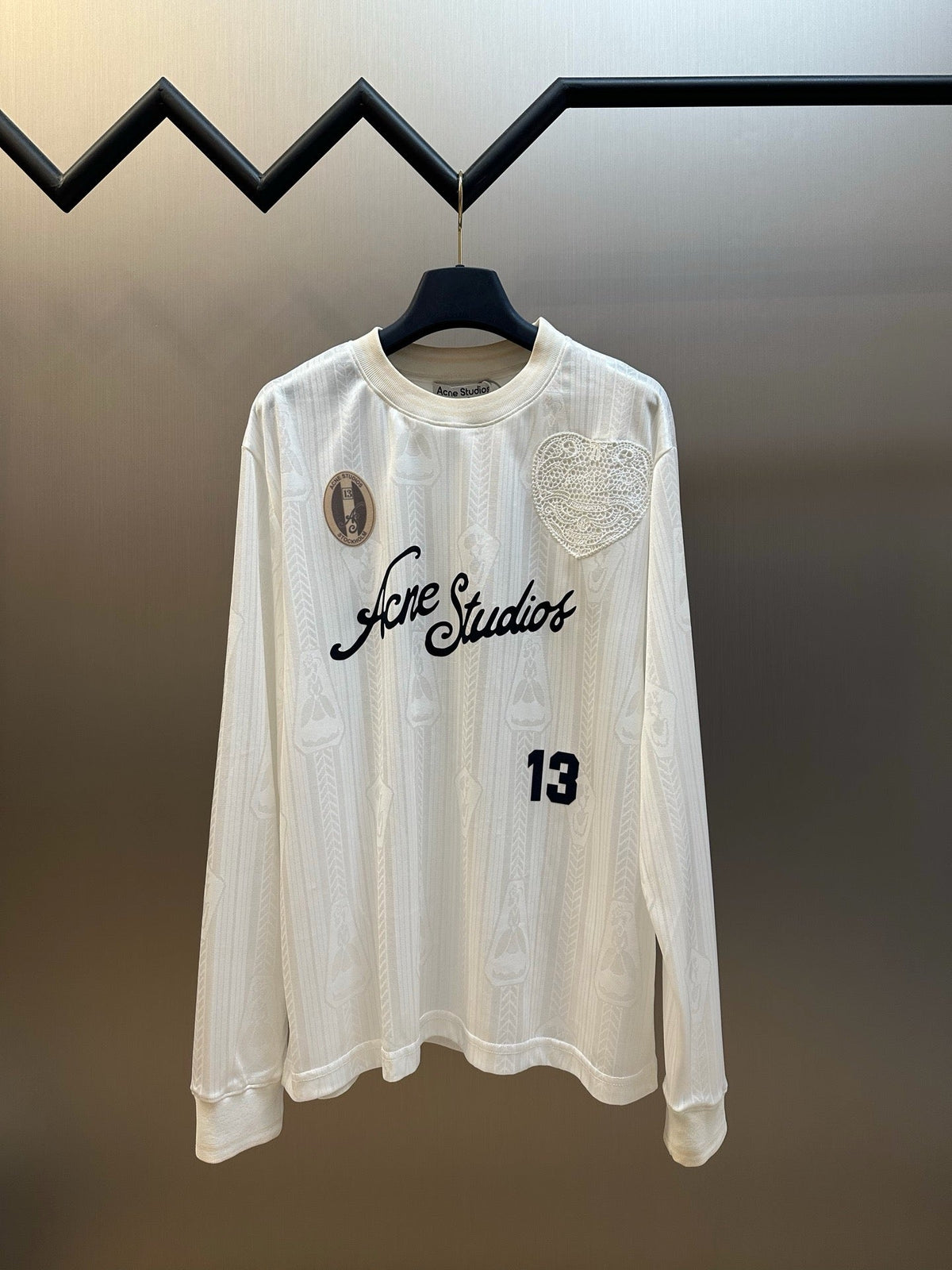 Cream Cotton Numeral Long-Sleeve - Men's